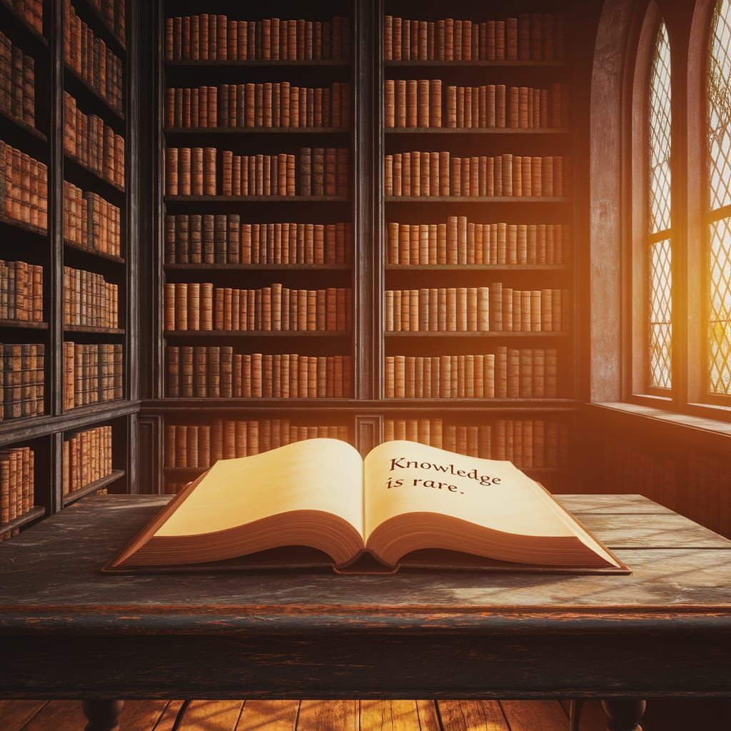 Ancient Library Illuminated by Golden Knowledge