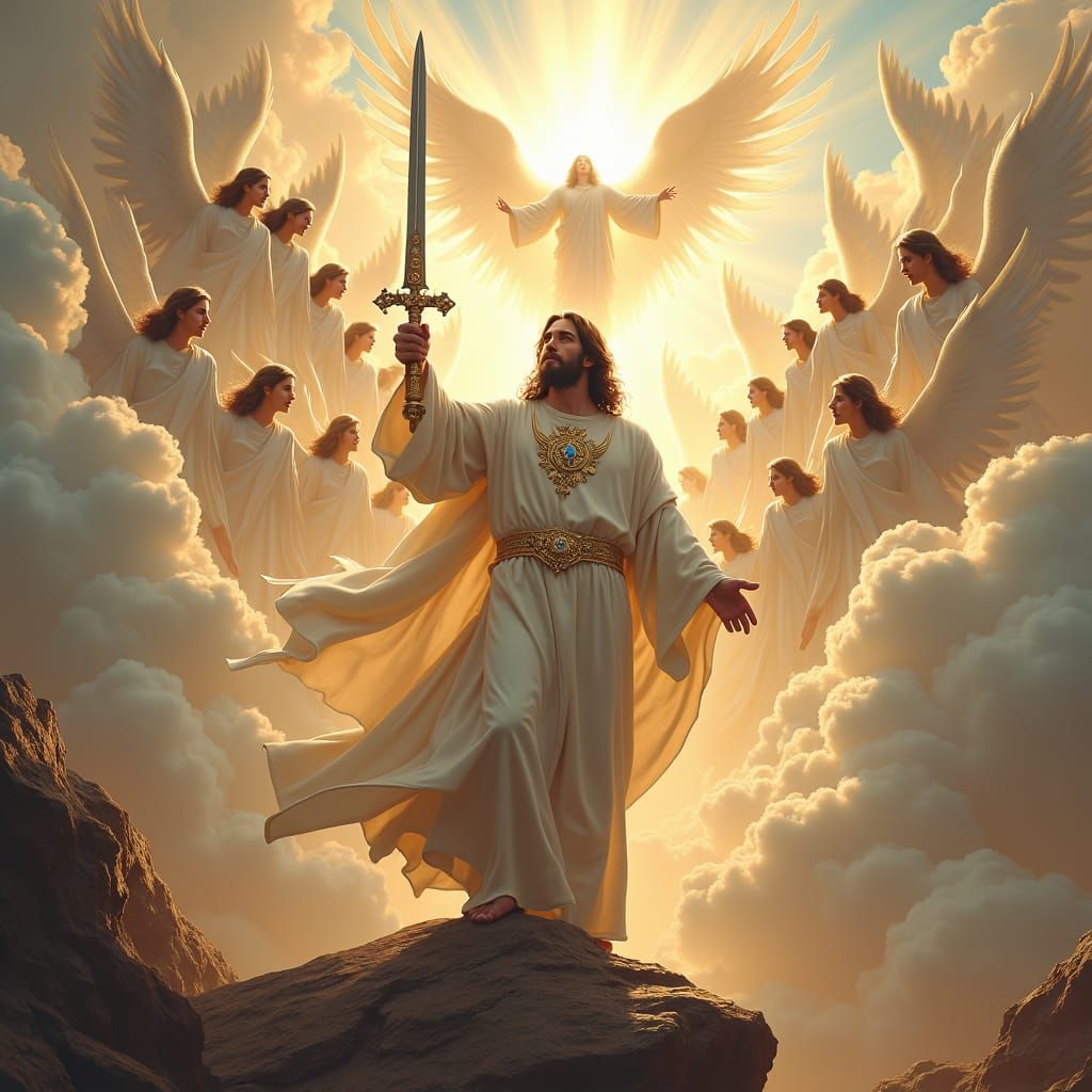 Jesus Christ with Sword and Angels: Fantasy Art