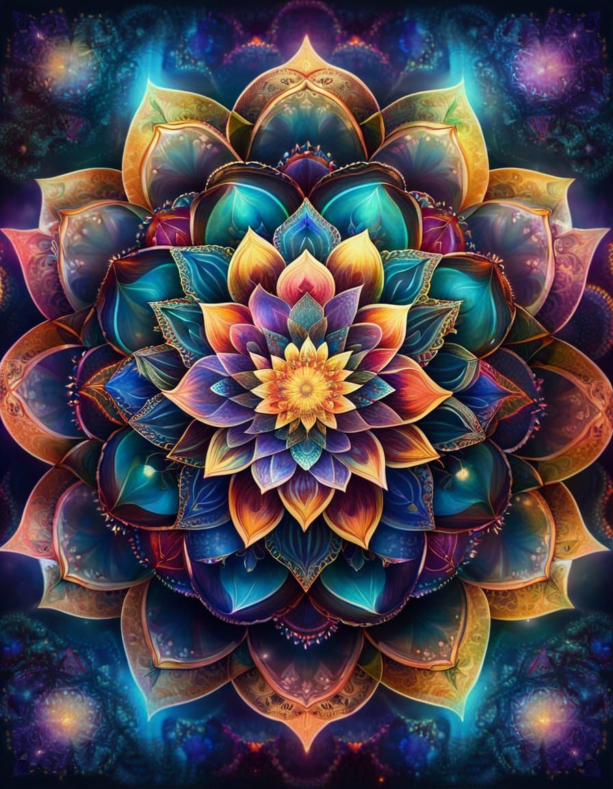 Holographic Lotus Flower Mandalas in Astral Cosmic Style