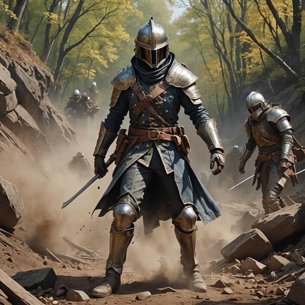 Intricately Detailed Masked Figure in Splash Art Style