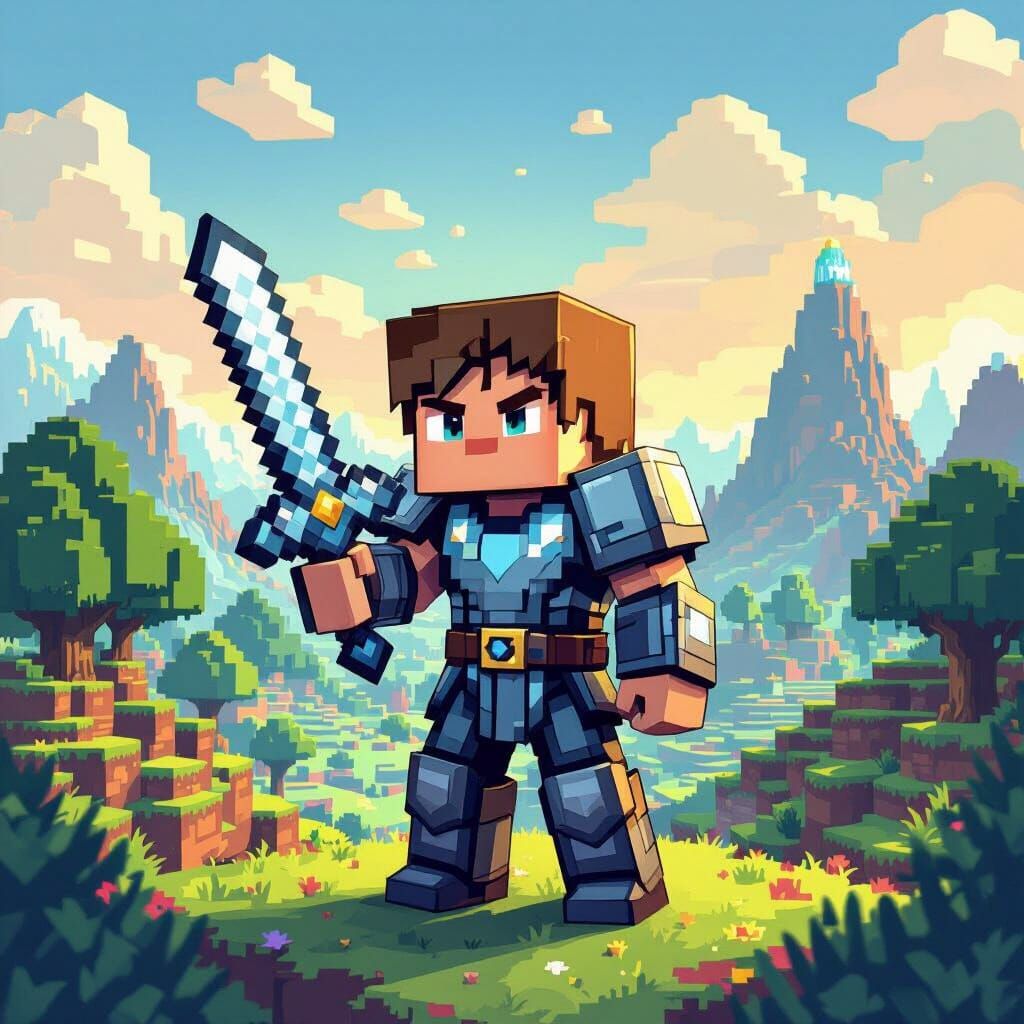 Minecraft Character in Diamond Armor Pixel Art