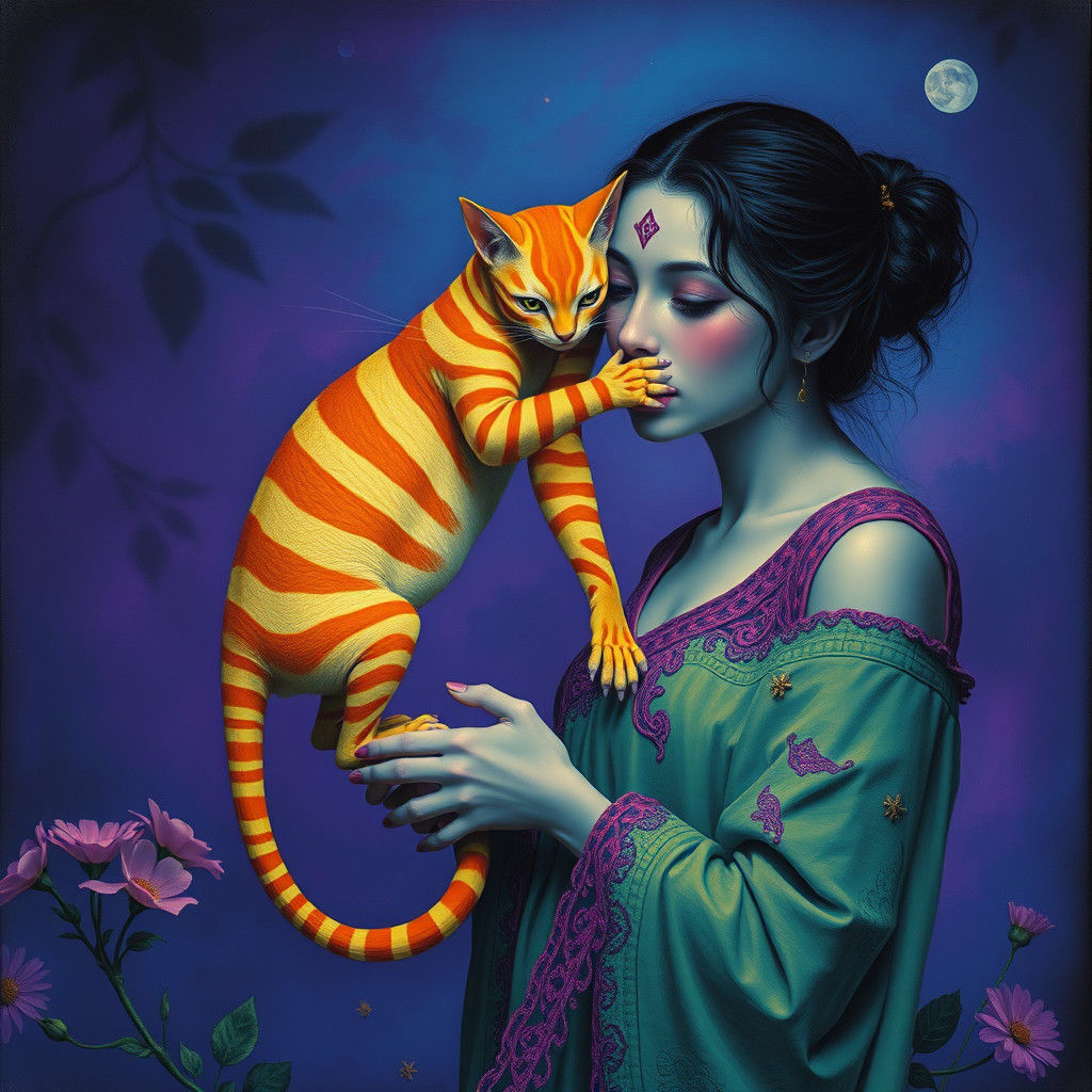 Woman with Reptilian Imp in Fantasy Style