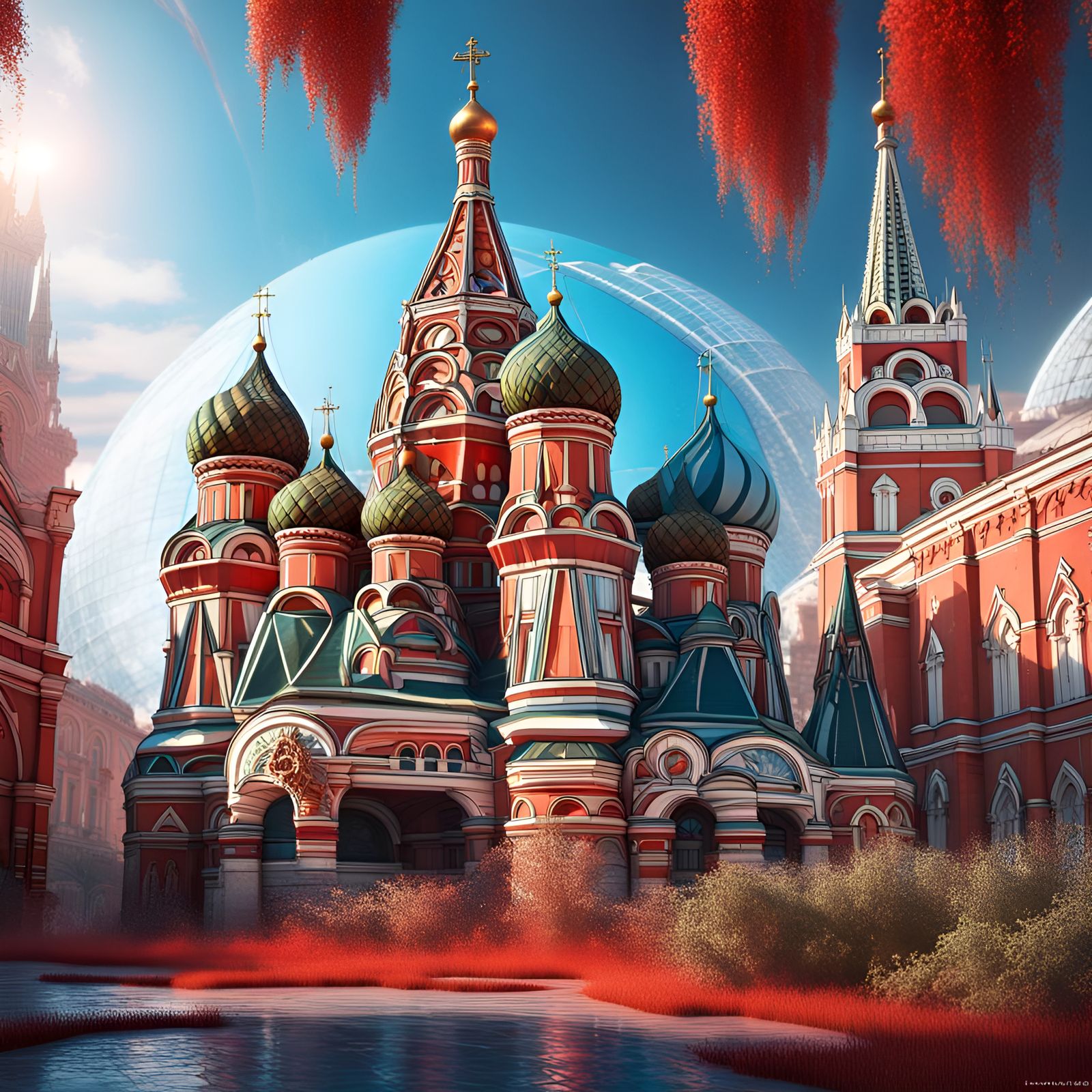 Futuristic Sci-Fi Red Square and Saint Basil's Cathedral