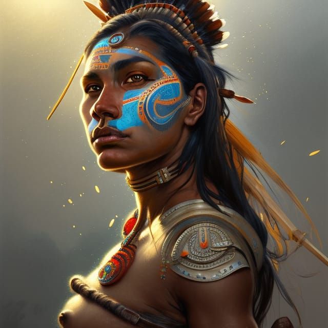 Aboriginal Warrior Woman Portrait in Art Nouveau Style