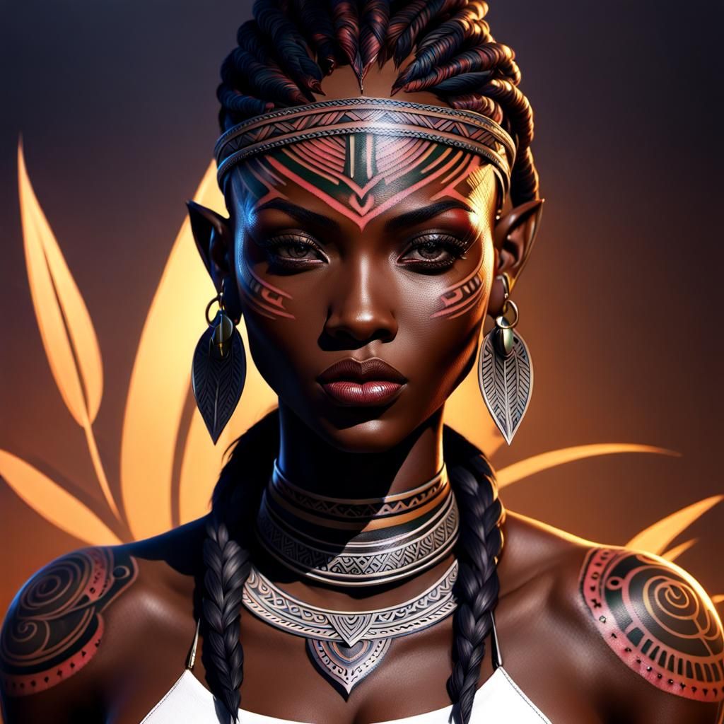 African Tribal Girl Portrait with Face Tattoo