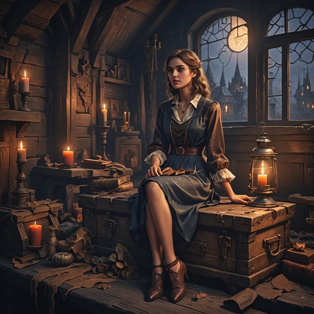 Girl in Attic: Detailed Matte Painting in Deep Color
