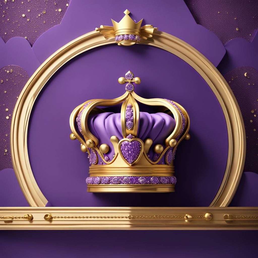 Luxurious Purple and Gold Crown in 3D Rendering