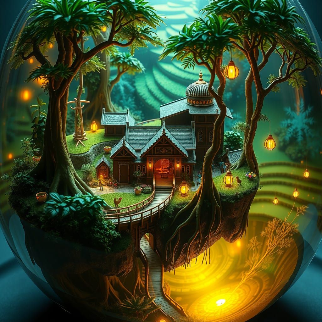 Surreal Indonesian Village in a Crystal Terrarium