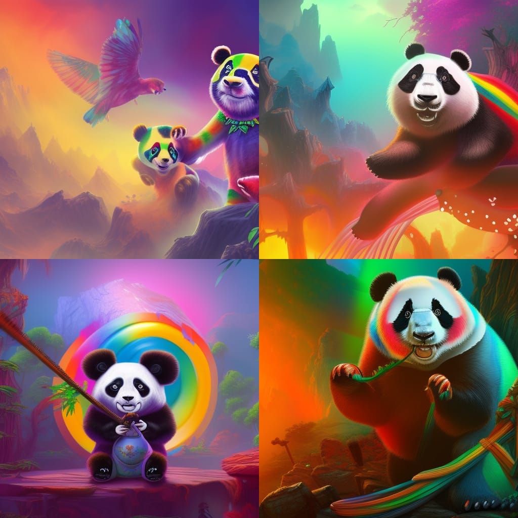 Fantastical Rainbow Panda in Detailed Matte Painting