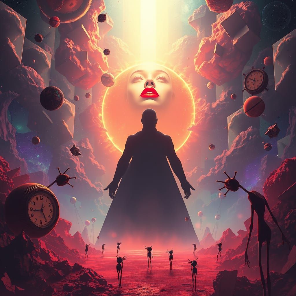 Silhouette Ascends in Surreal Dreamscape, Digital Art