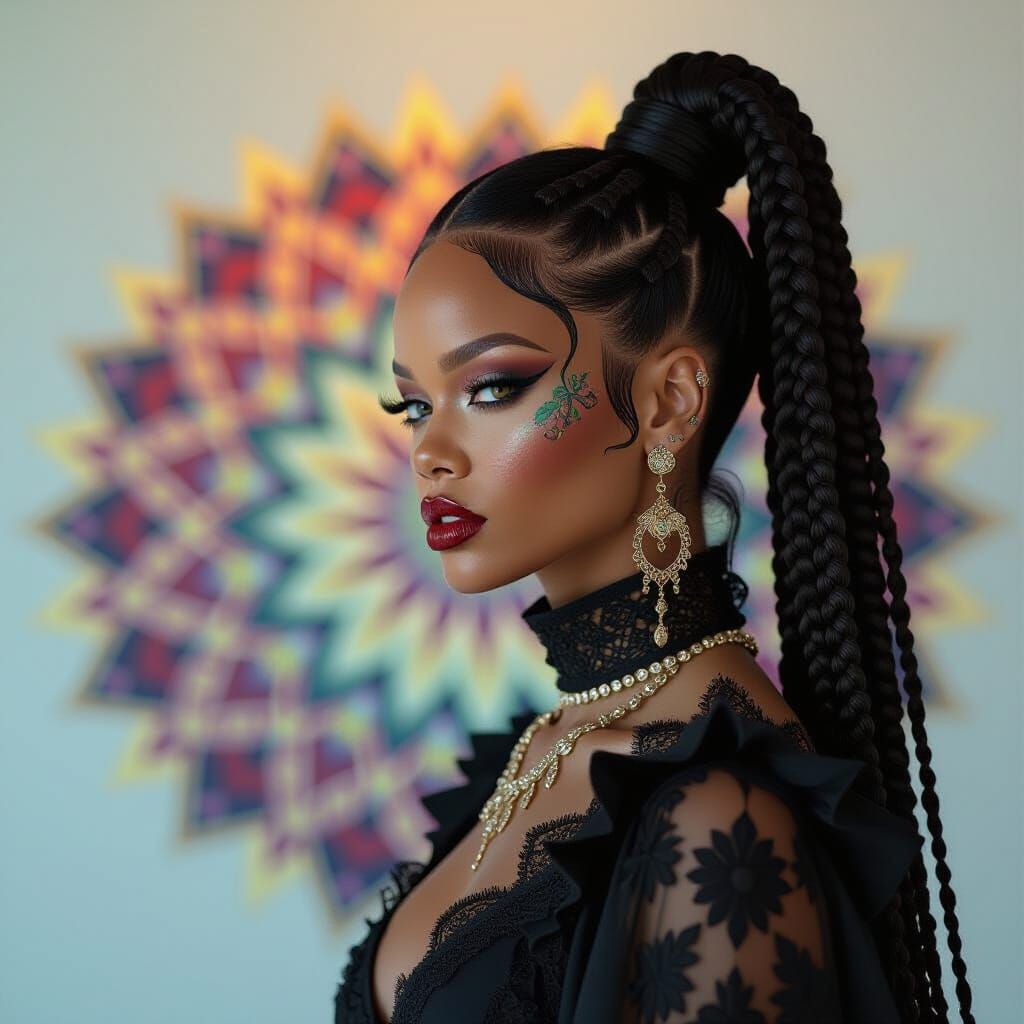 Eerie Rihanna in Zentangle-Inspired Horror Art