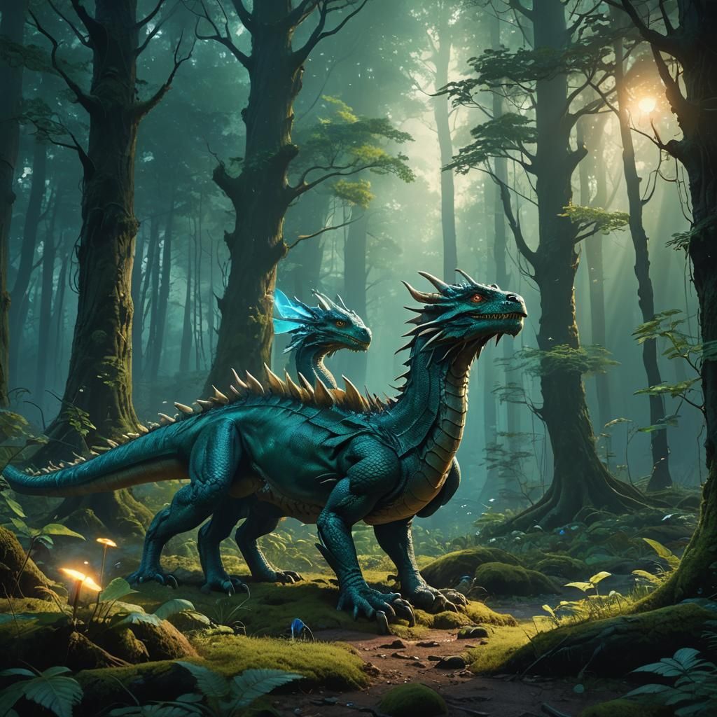 Dragon in Mystical Forest: Cinematic Matte Painting