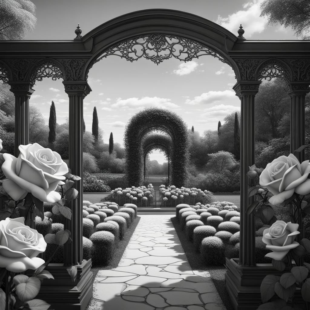 Blooming Rose Garden: Detailed Black and White Outline
