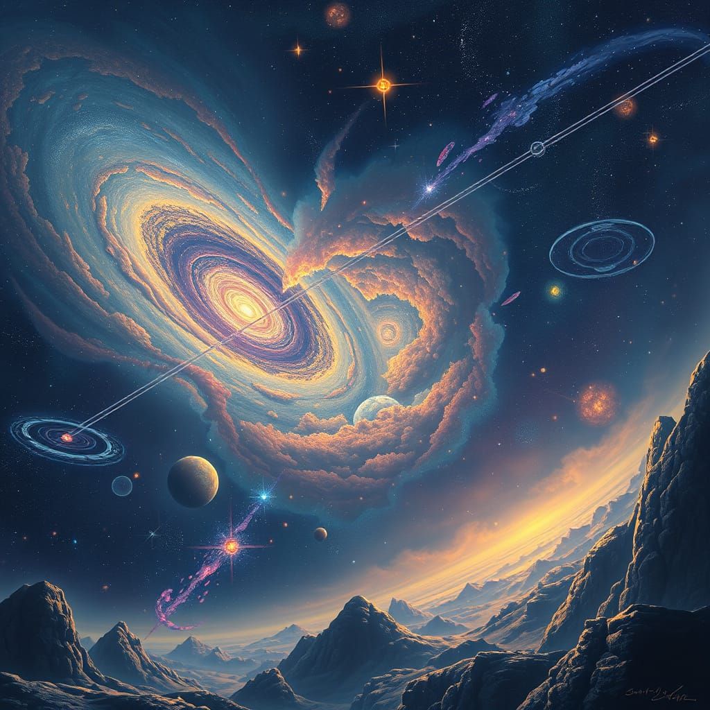 Spectacular Universe with Swirling Galaxies in Digital Art