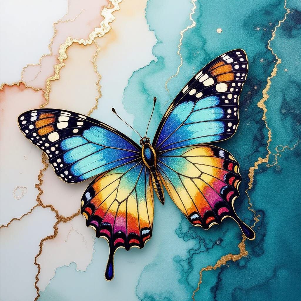 Vibrant Alcohol Ink Butterfly with Gold Trim