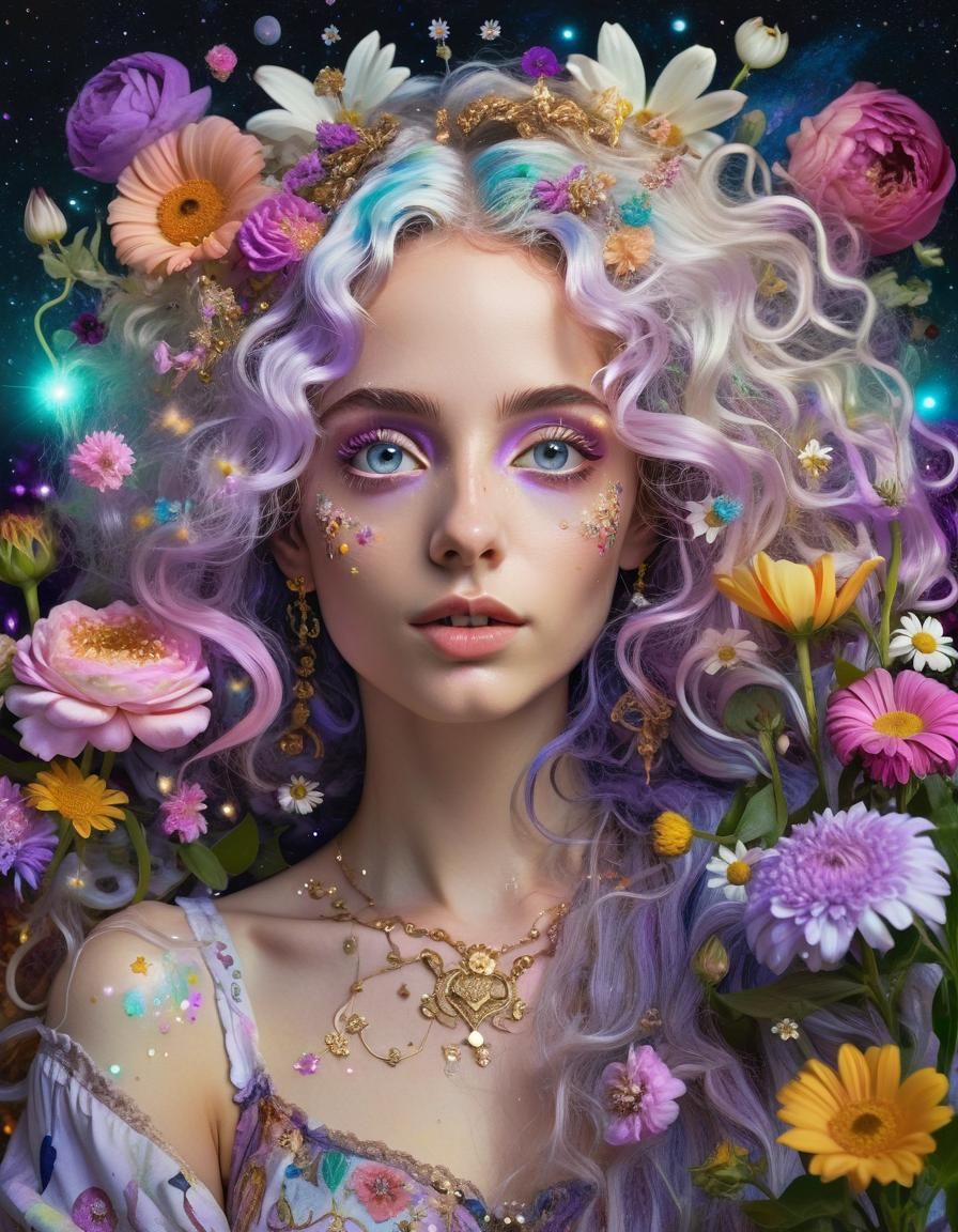 Woman surrounded by flowers