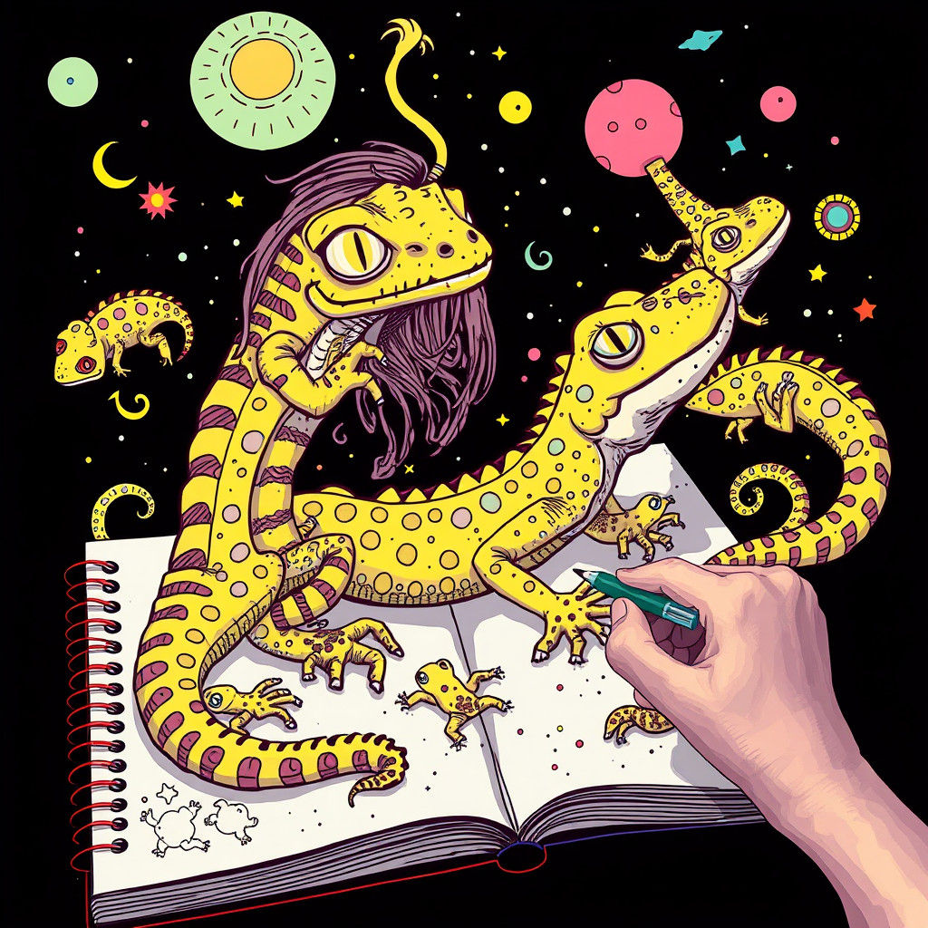 Psychedelic Gecko Doodle World Brought to Life