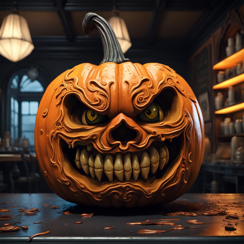 Scary Ornate Pumpkin in Film Noir Lighting