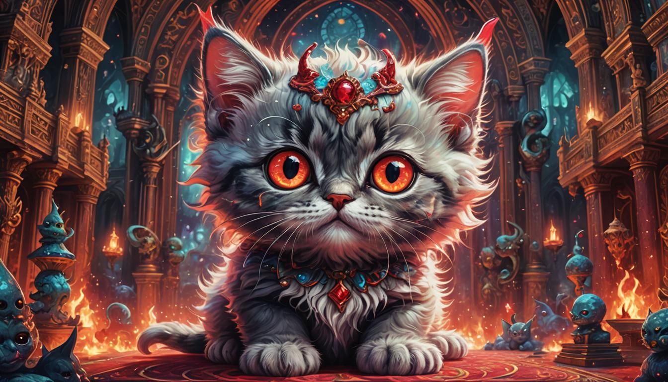 Cute Devil Kitten in Elaborate Palace