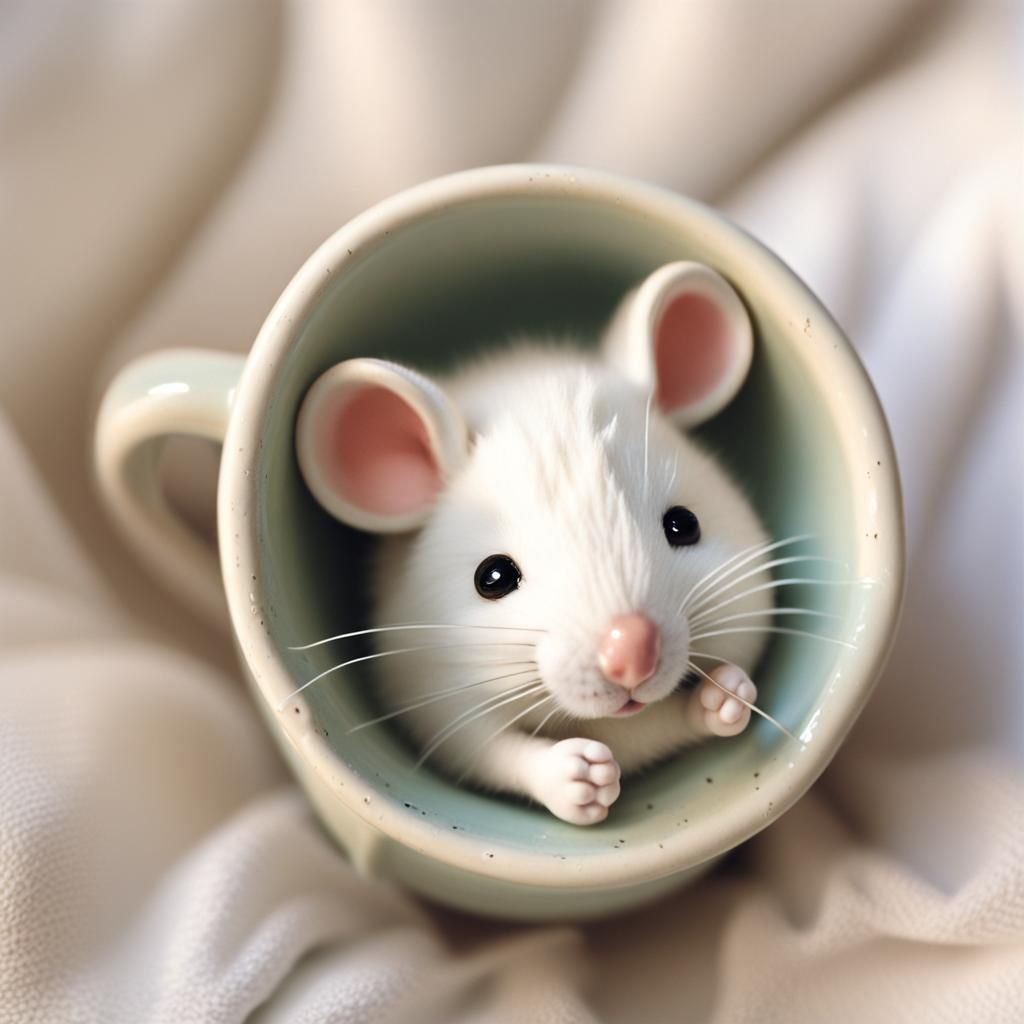 Mouse Sleeping Peacefully in a Ceramic Cup