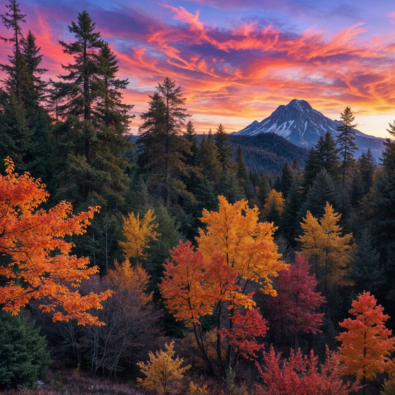 Autumn Forest Panorama in Vibrant Sunset Colors