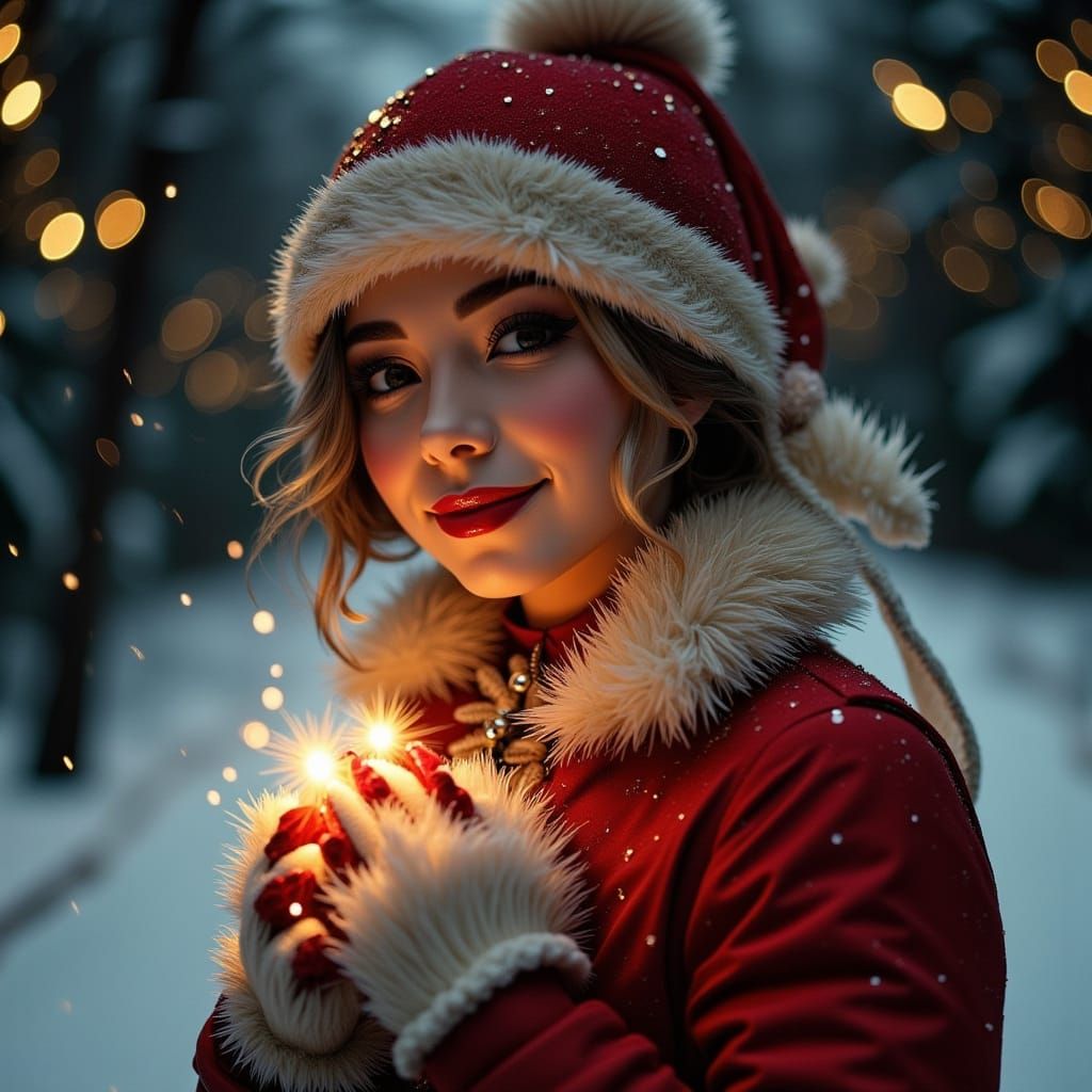 A woman celebrating winter seasonal holiday