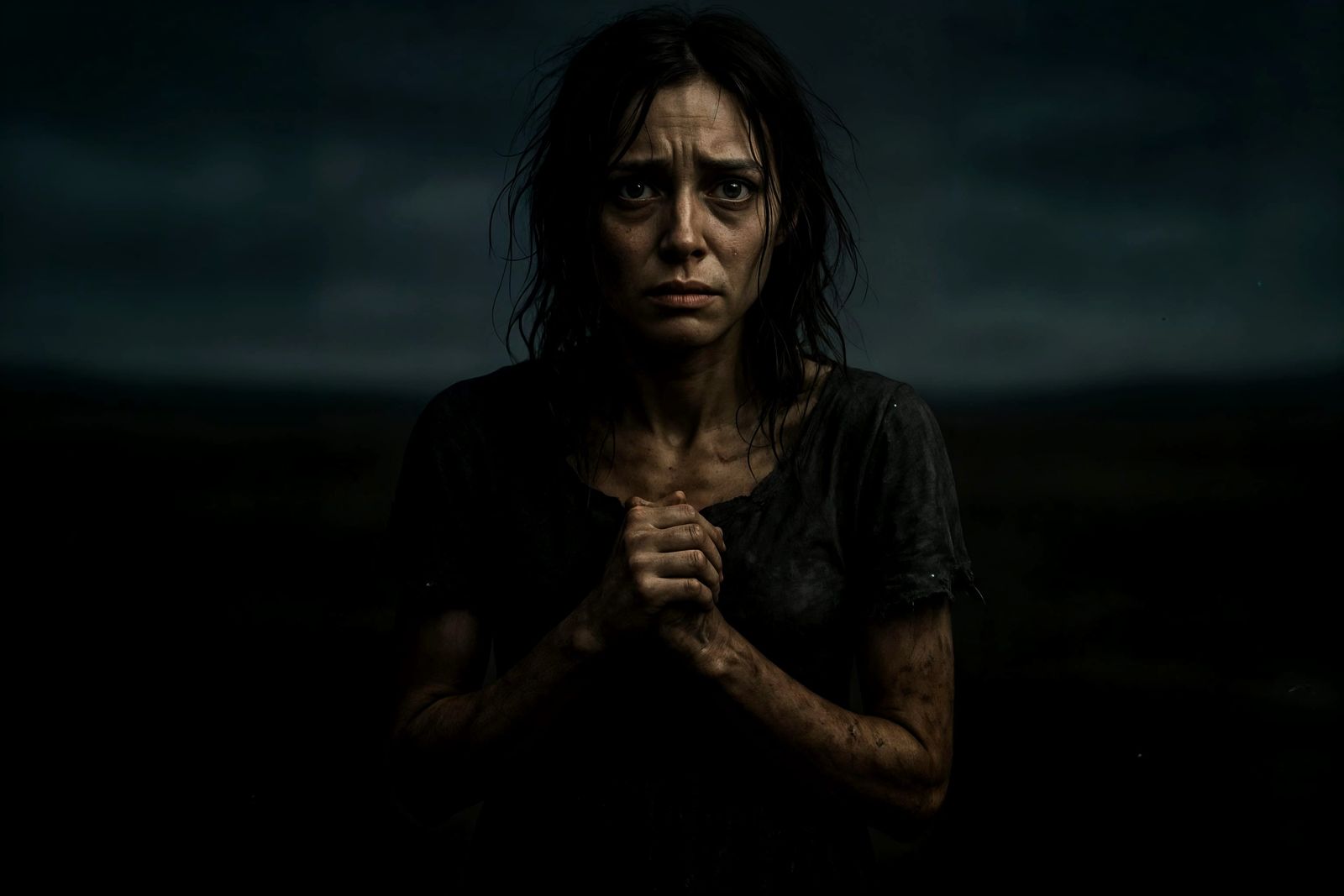 Woman's Fearful Expression in Cinematic Digital Art