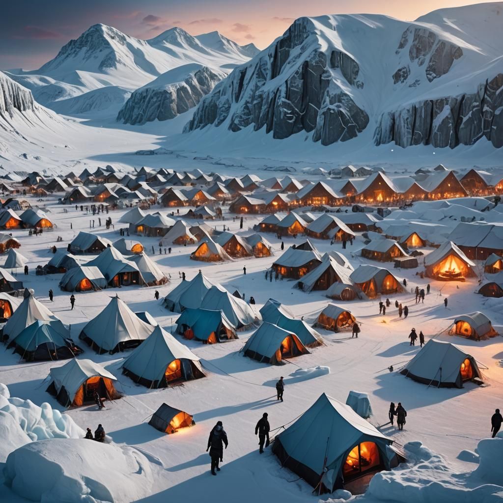 Surreal North Pole Campsite Party Near Ice Hotel