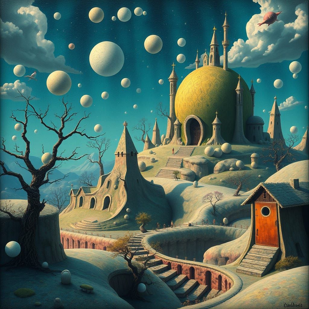 Surreal Alien Landscape in Whimsical Artistic Style