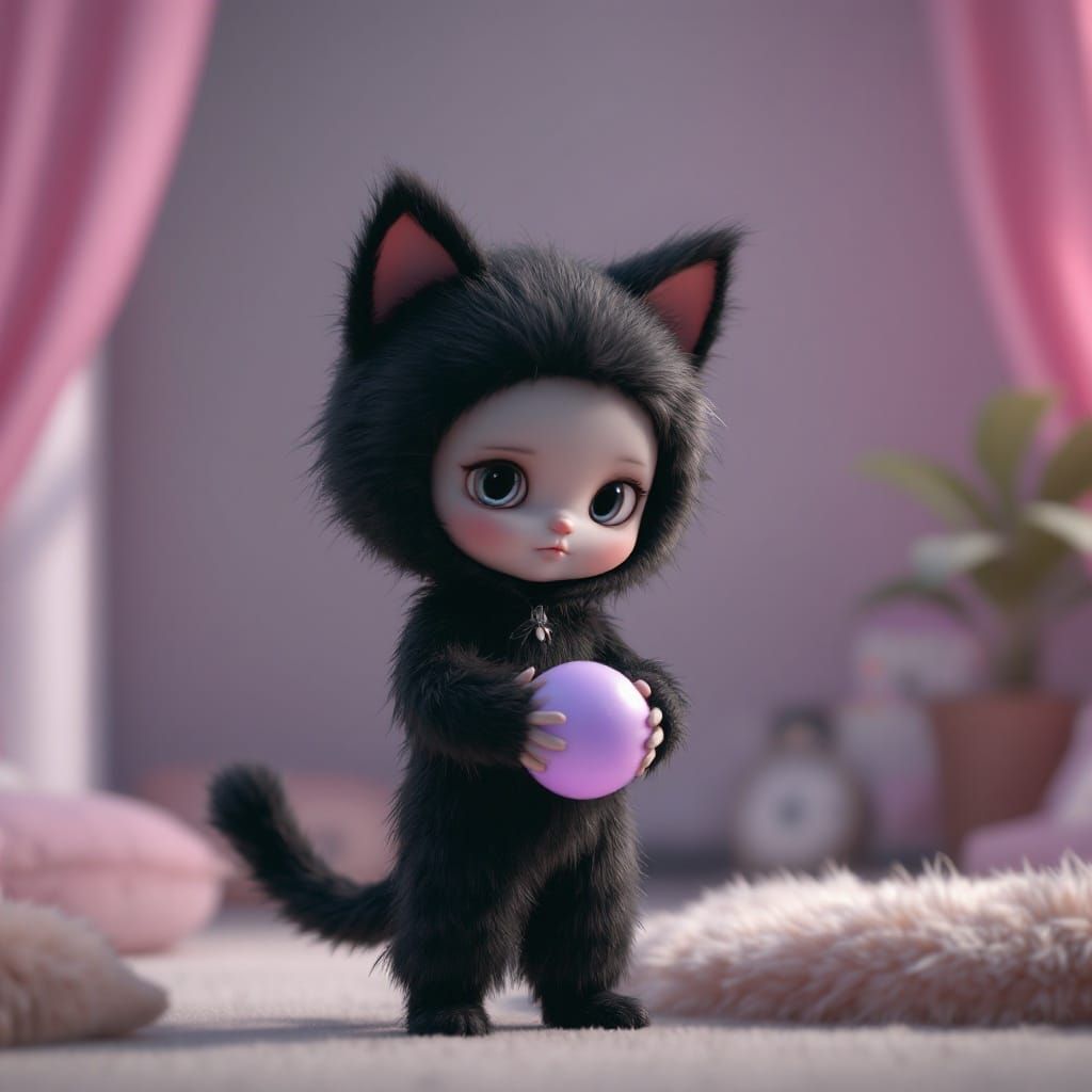 Doll in Cat Suit: 3D Rendered Concept Art
