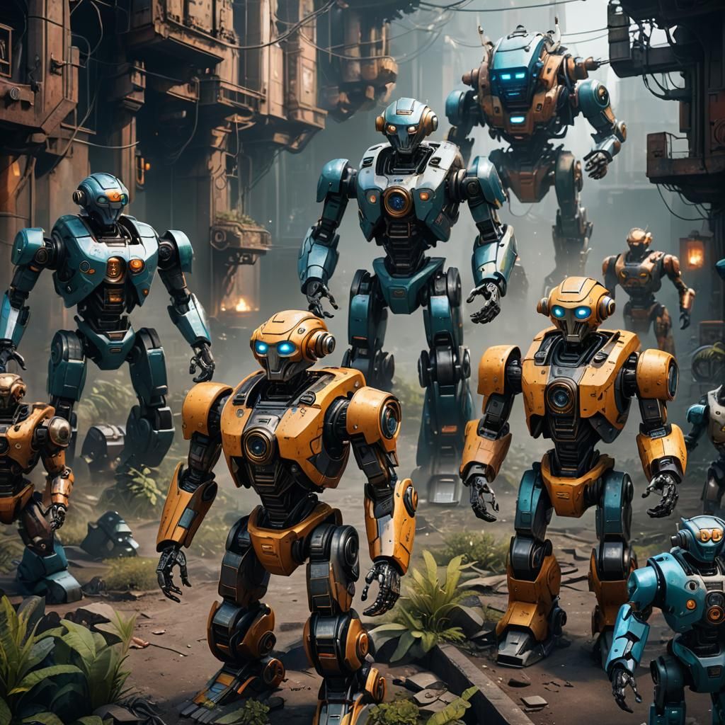 Detailed Robots in a Matte Painting