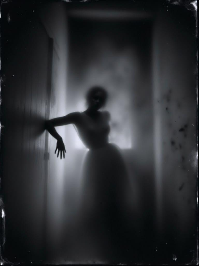Distraught Woman in Doorway, Vintage Tintype Photograph