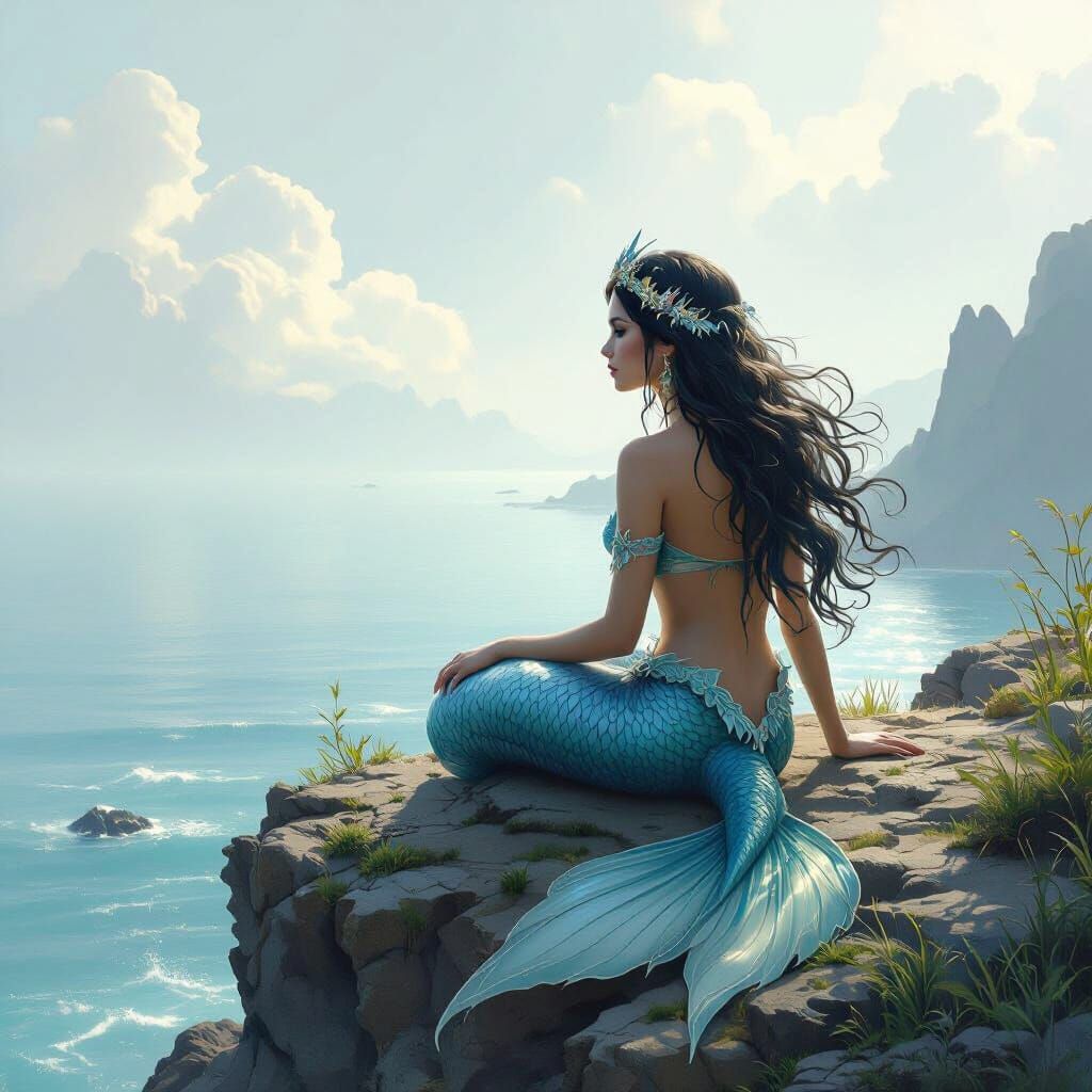 Mystical Mermaid Overlooking Serene Ocean