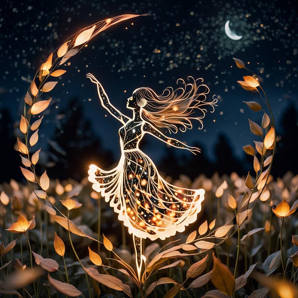 Dancing Flame Woman in a Flowing Flower Field