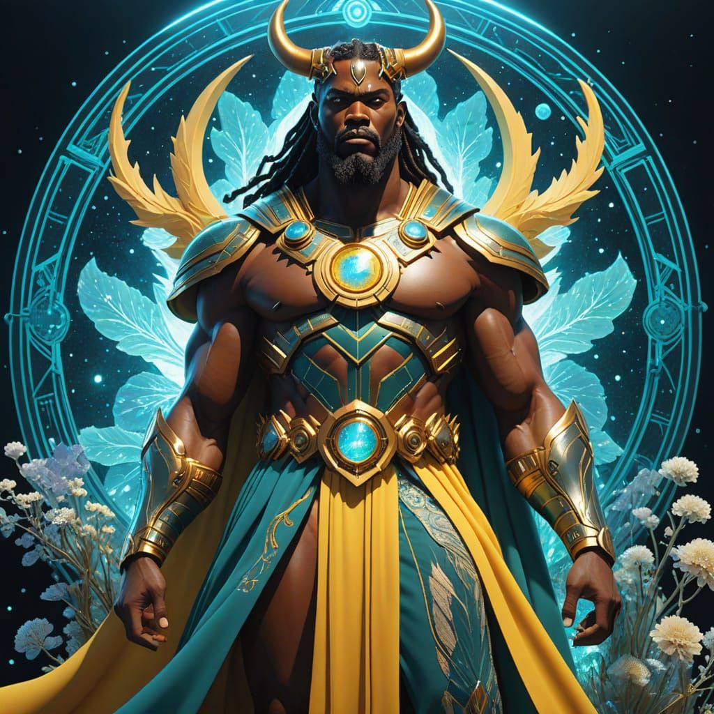 African American God of Thunder on Bioluminescent Crystal