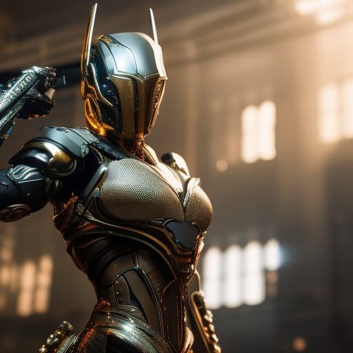 Chrome Alien Warframe Concept Art in Photorealistic Style