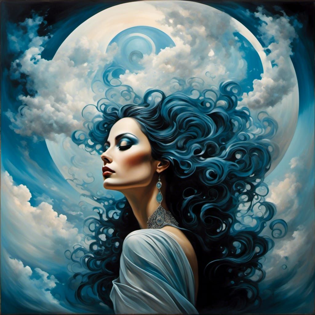Ethereal Woman in Cosmic Clouds Digital Art