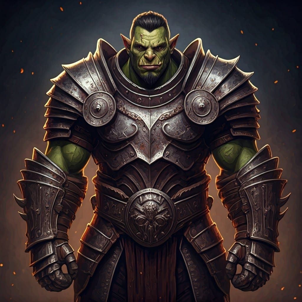Battle-Scarred Half-Orc Warrior in Plate Armor
