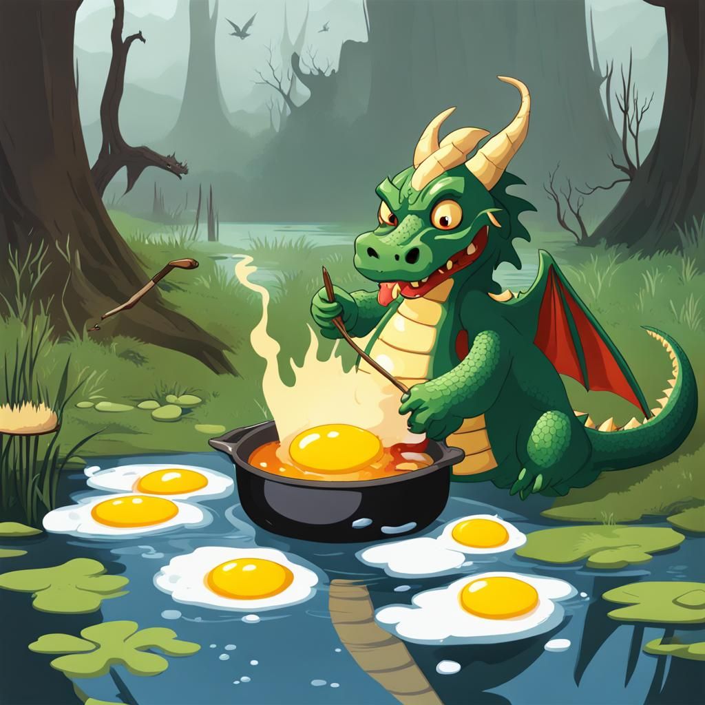 Dragon Chef Cooking Eggs in Swamp