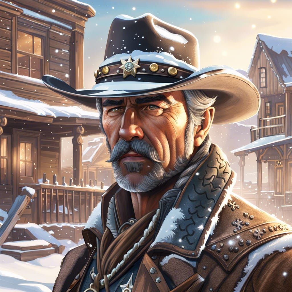 Scarred Sheriff Portrait in Winter Snow