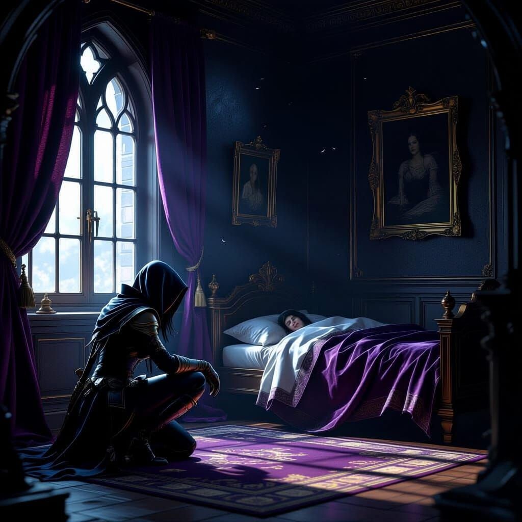 Assassin Hiding in Dark Chamber, Masterpiece Concept Art