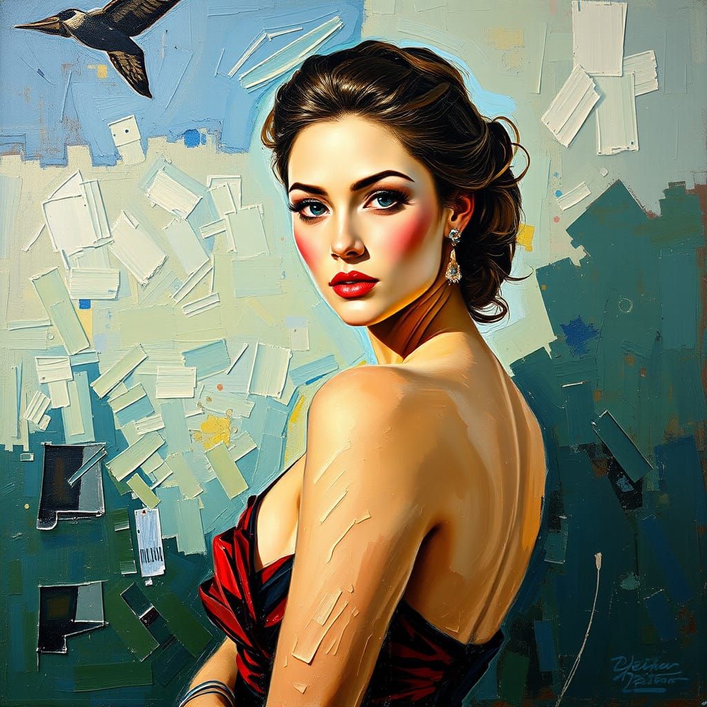 Elegant Lady Portrait in Impasto Art Style