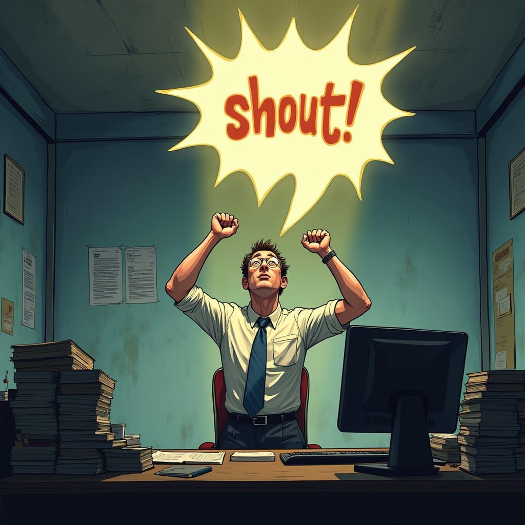 Confused Office Worker Hears a Shout in Webtoon Style
