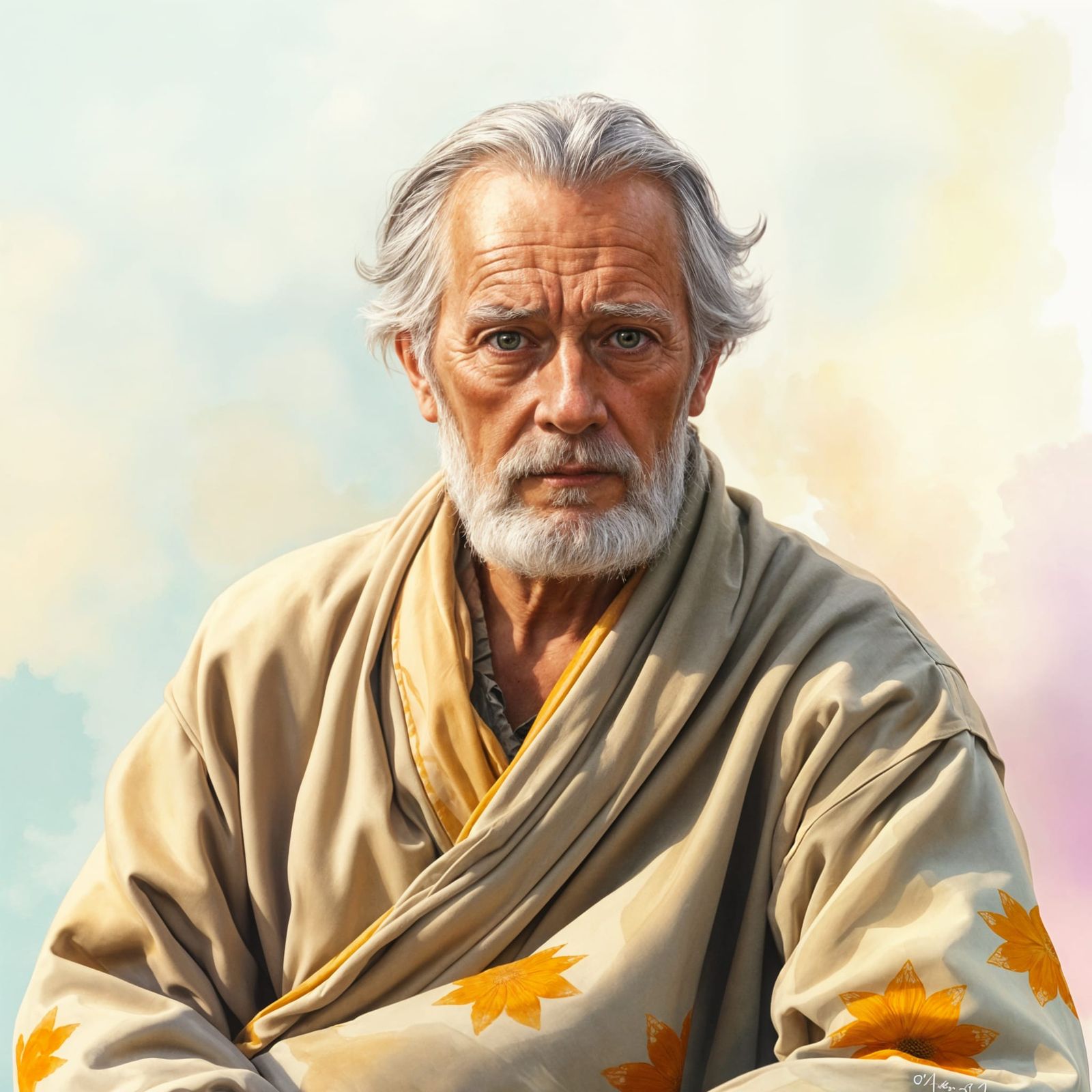 Serenely Contemplative Gentleman in Earth-Toned Robe