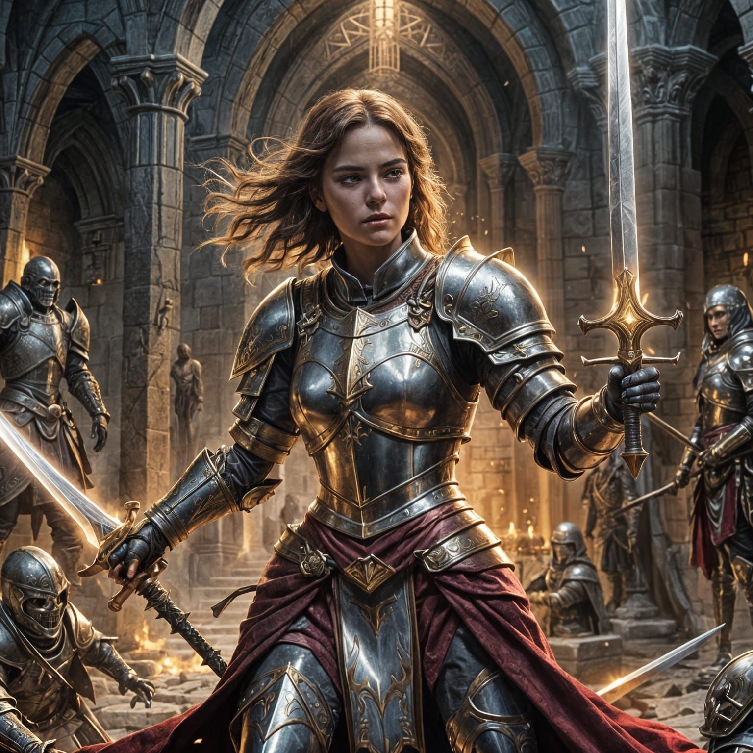 Radiant Holy Knight Strikes Down Ghouls in Crypt