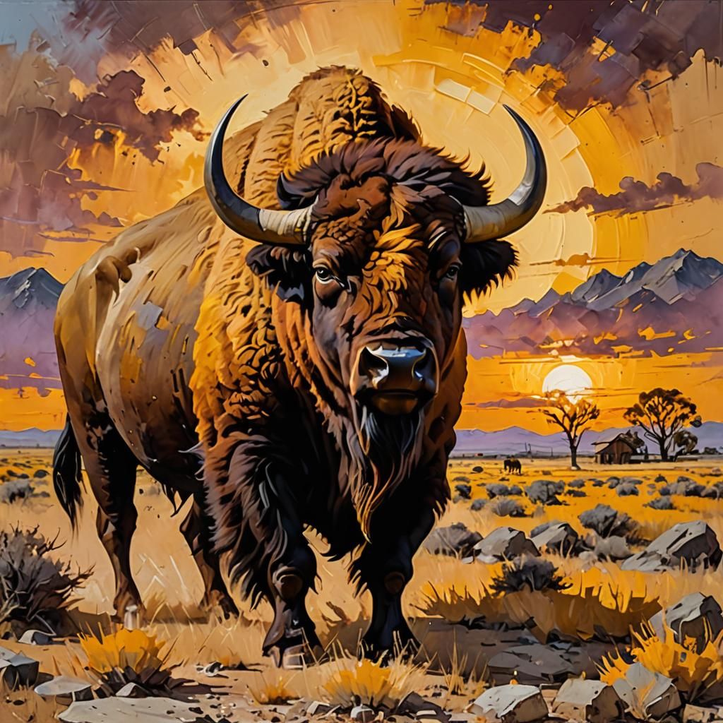 Majestic Bison in Duochromatic Twilight