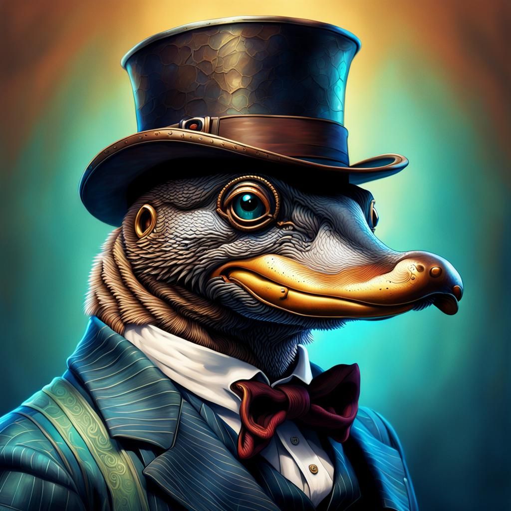 Steampunk Victorian Platypus in Hyperrealistic Splash Art