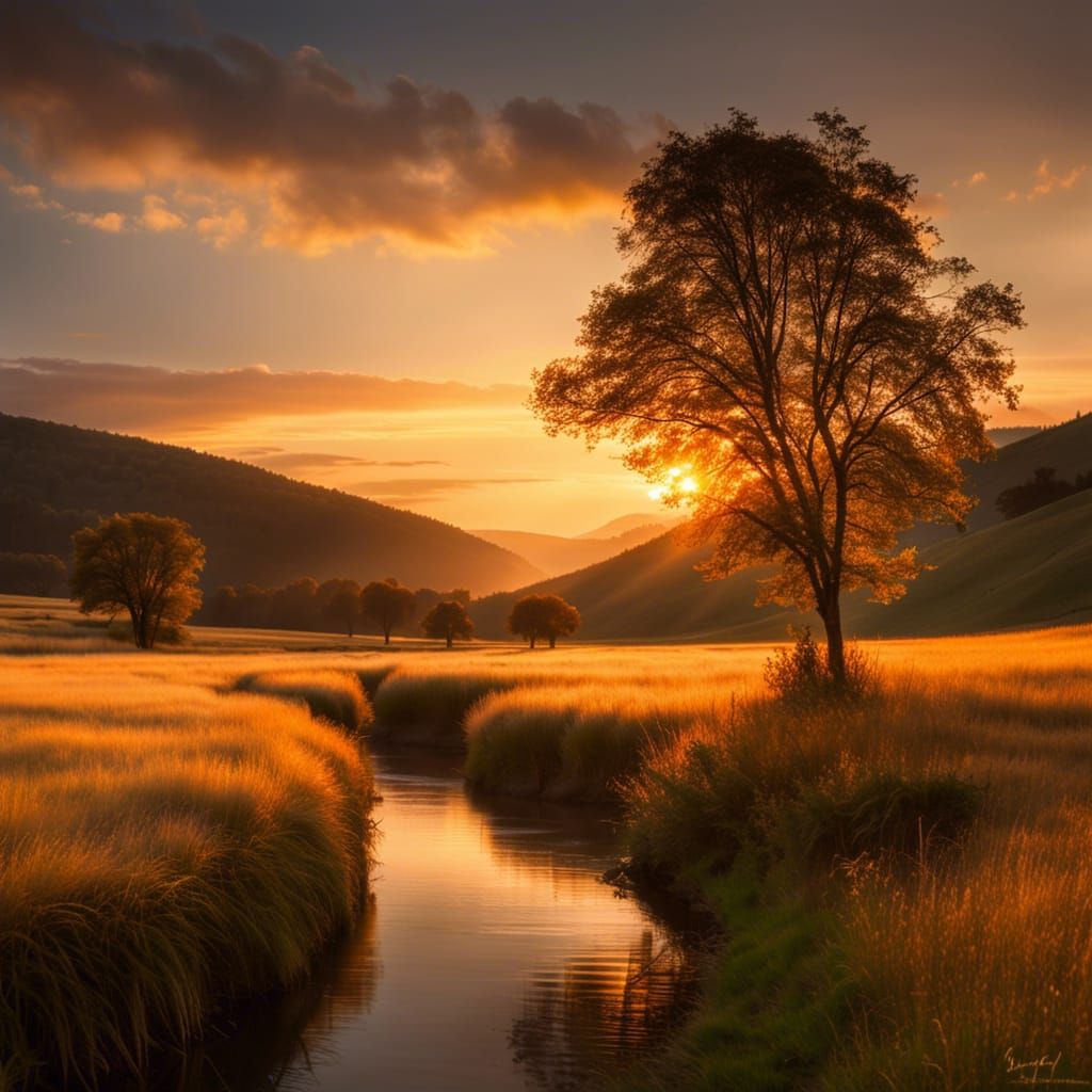 Golden Sunset Over Serene Landscape