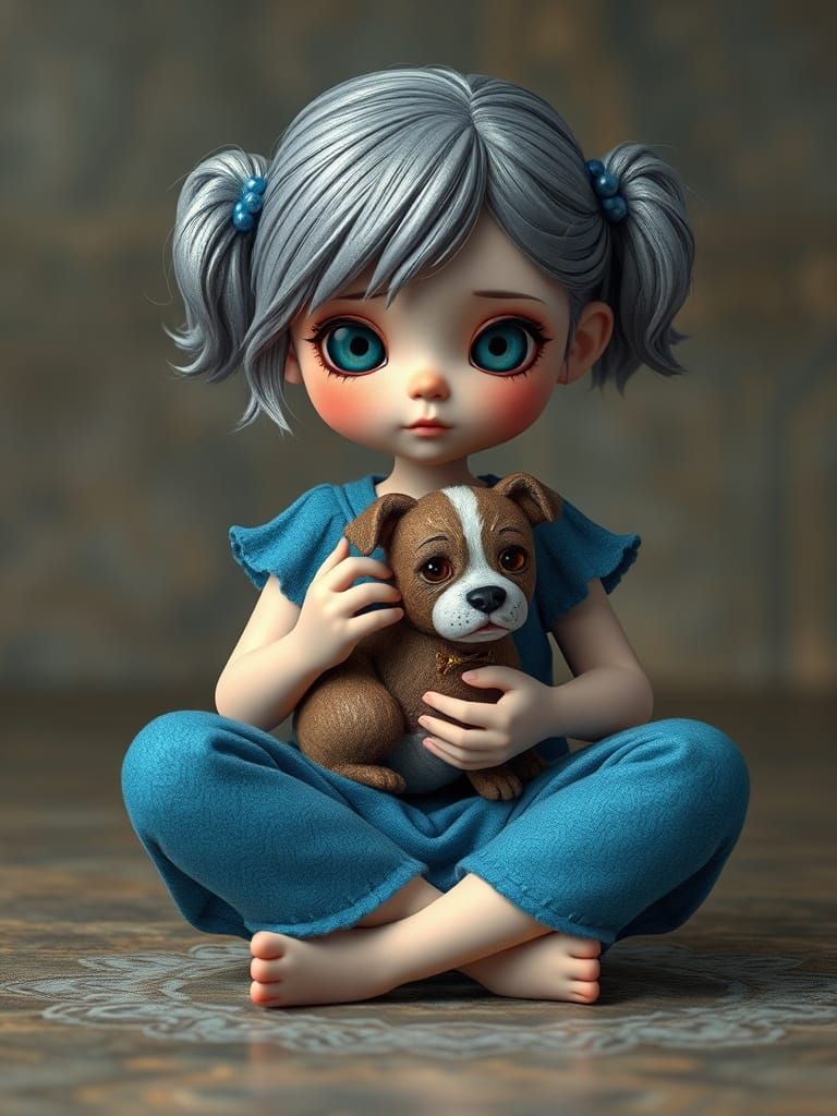 Enchanting Gray-Haired Girl in Whimsical Felt-Inspired Fanta...