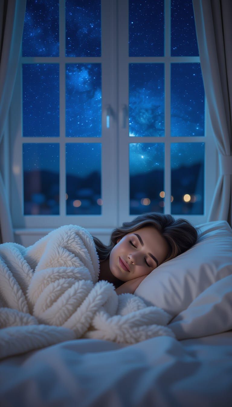 Peaceful Tradwife Sleeping Under Starry Sky